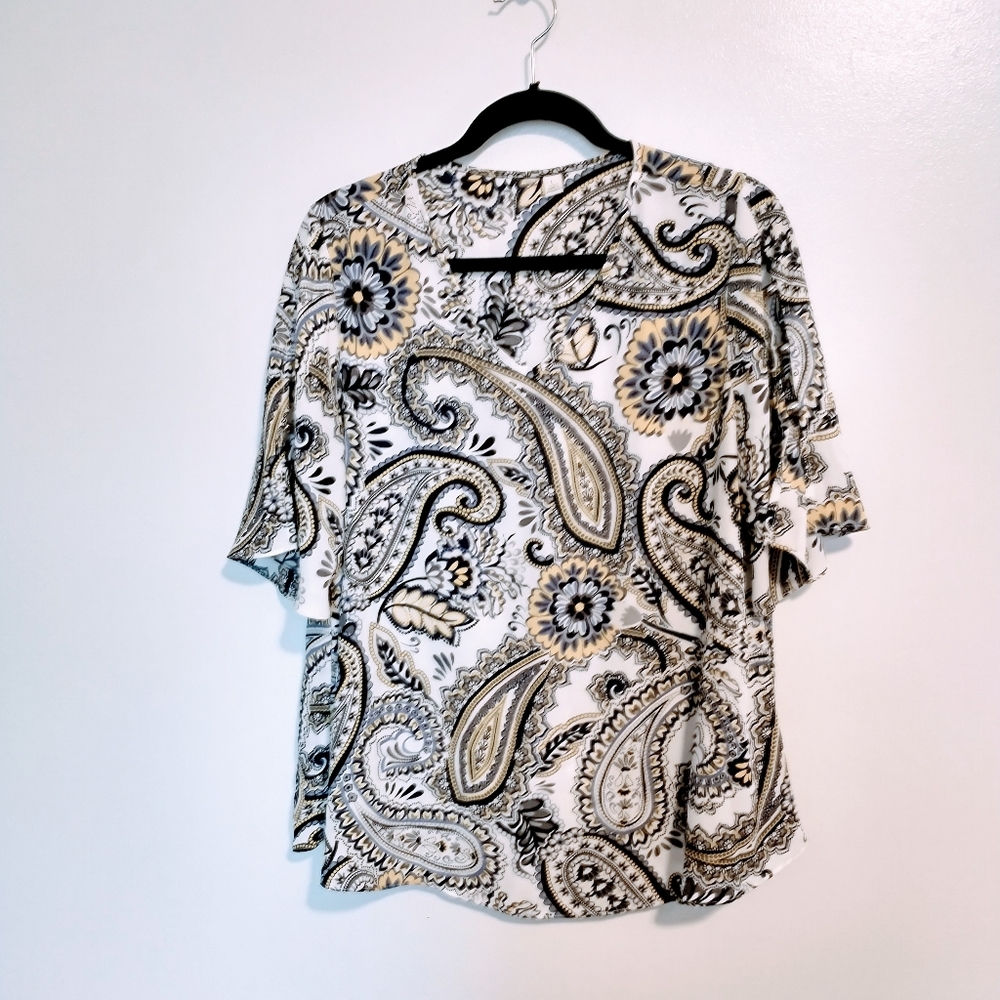 Paisley top size large with cold shoulder open, beaded sleeves